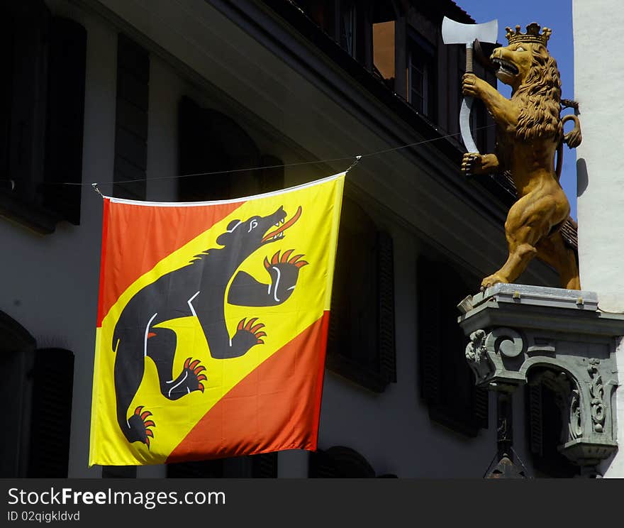 The banner of Bern seen in  Thun, Switzerland