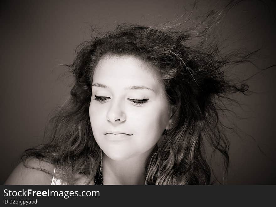 Young woman with mass in her hair. Young woman with mass in her hair