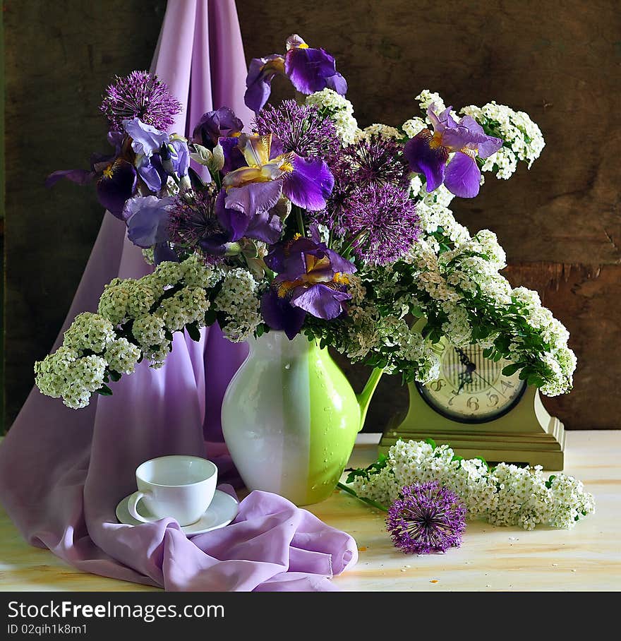 Still Life With Lilac Taffies And White Flowers