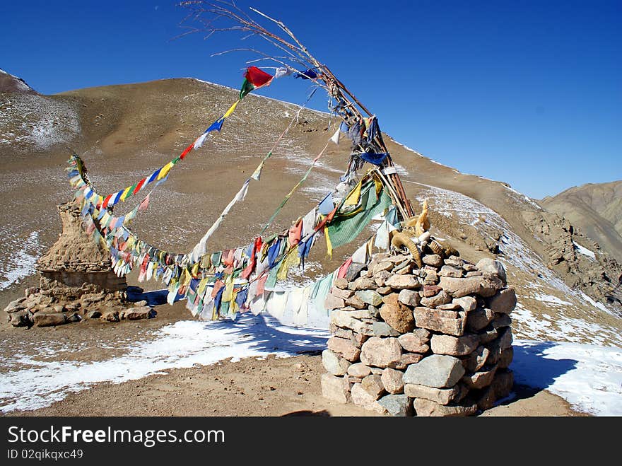 Buddhist colorful prayer-flags in Indian Ladakh. Buddhist colorful prayer-flags in Indian Ladakh