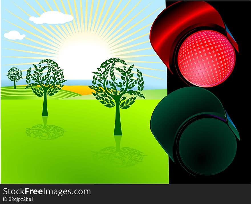 Nature conservation and red traffic light. Nature conservation and red traffic light