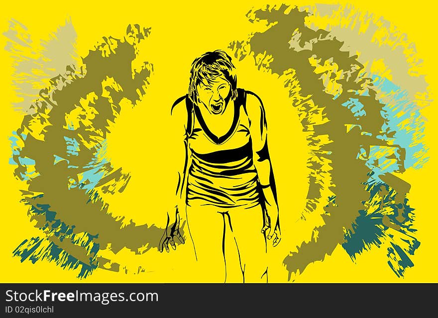 A cried girl on a yellow background