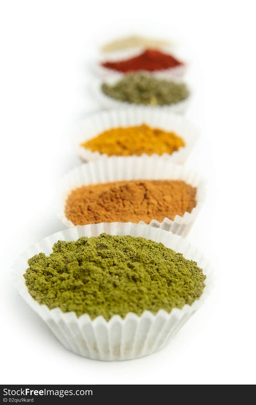 Different tipes of spice spices on white background