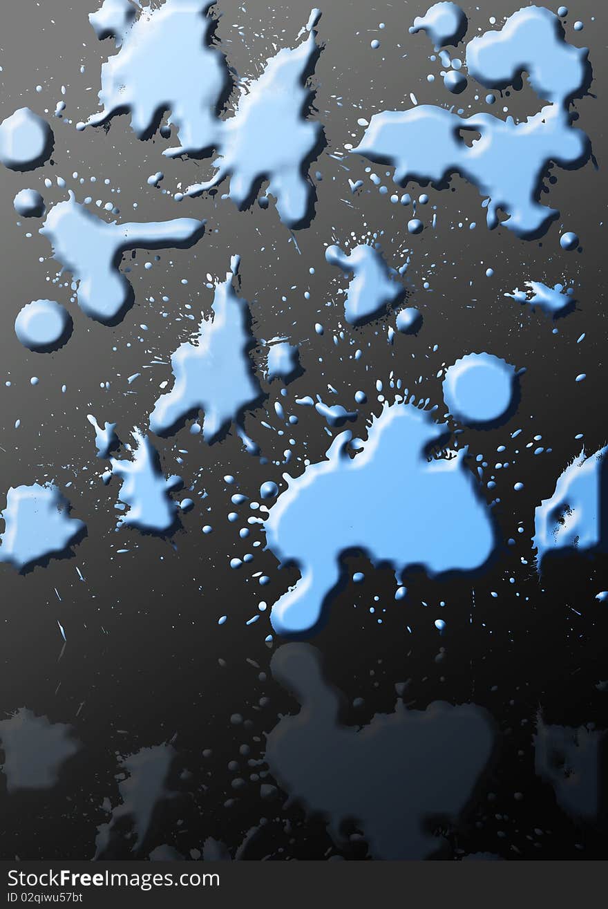 Blue blots with reflection on black background