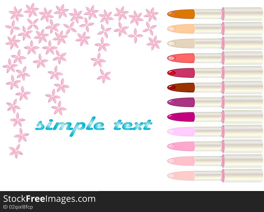 Vector stylized tubes of lipstick with flowers and place for the inscription. Vector stylized tubes of lipstick with flowers and place for the inscription