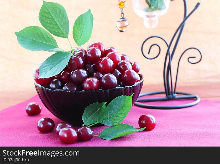 Fruit still life from the fresh cherries