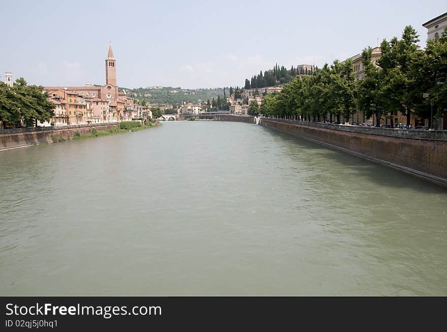 Landscape on Adige river in Verona