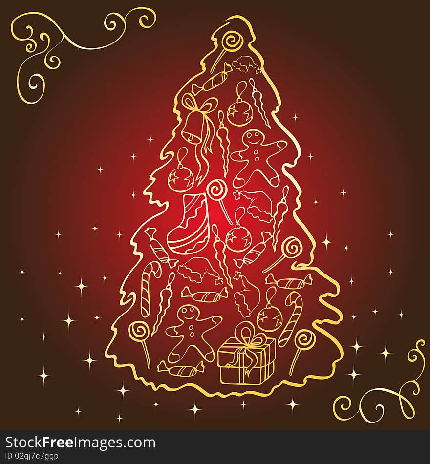 Vector illustration with original design christmas tree.