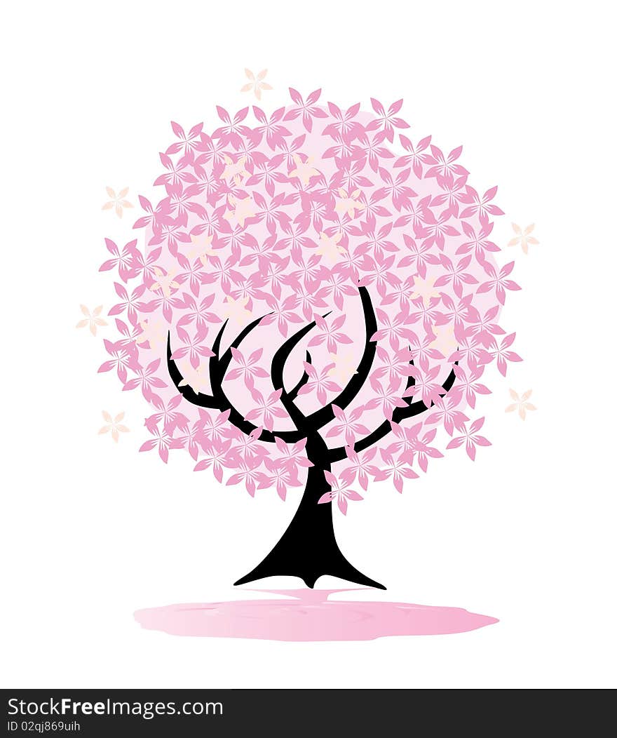 Abstract floral pink tree, symbol of nature. Abstract floral pink tree, symbol of nature