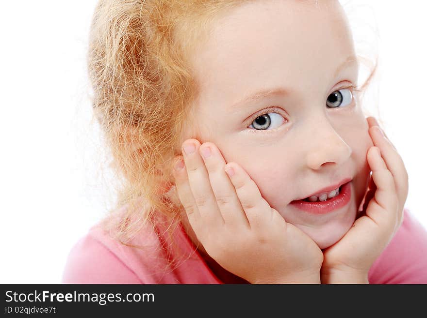 Portrait of a cute red-haired girl. Isolated over white background. Portrait of a cute red-haired girl. Isolated over white background.