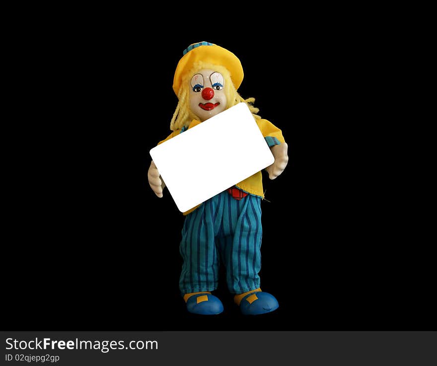 figurine of the clown with a blank credit card