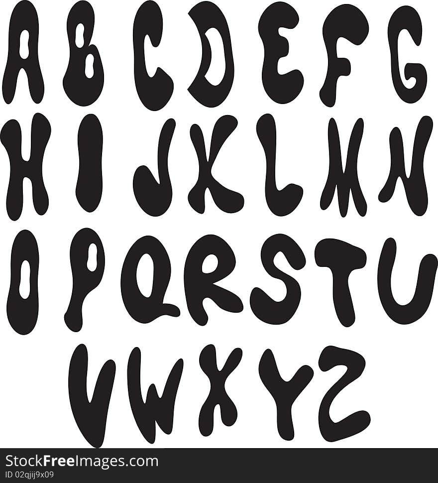 Alphabet:black letters isolated. hand drawn