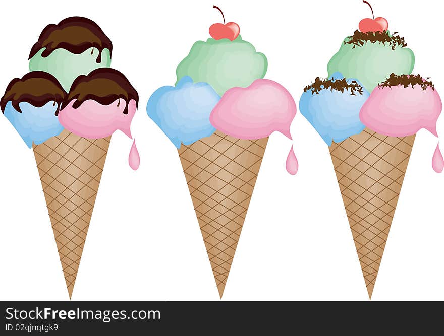 Set ice cream cones,hand drawn.