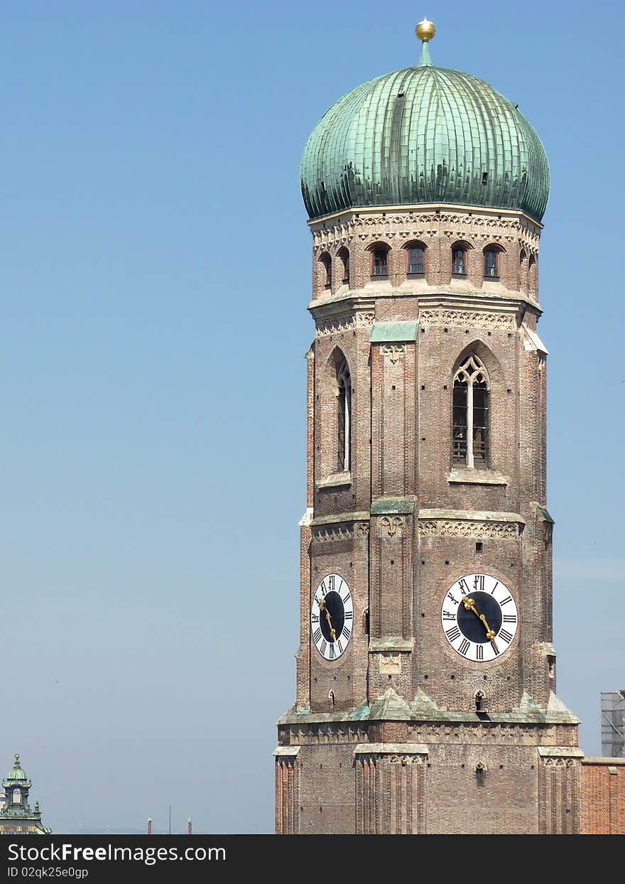 Tower of the Frauenkirche in city of Munich, Bavaria, Germany. Tower of the Frauenkirche in city of Munich, Bavaria, Germany.