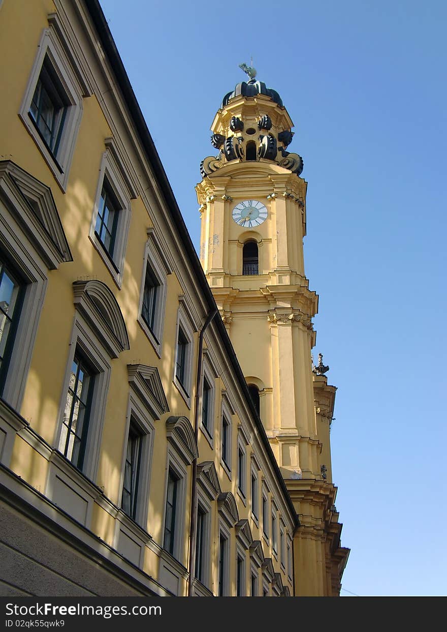 Tower in city of Munich, Bavaria, Germany.