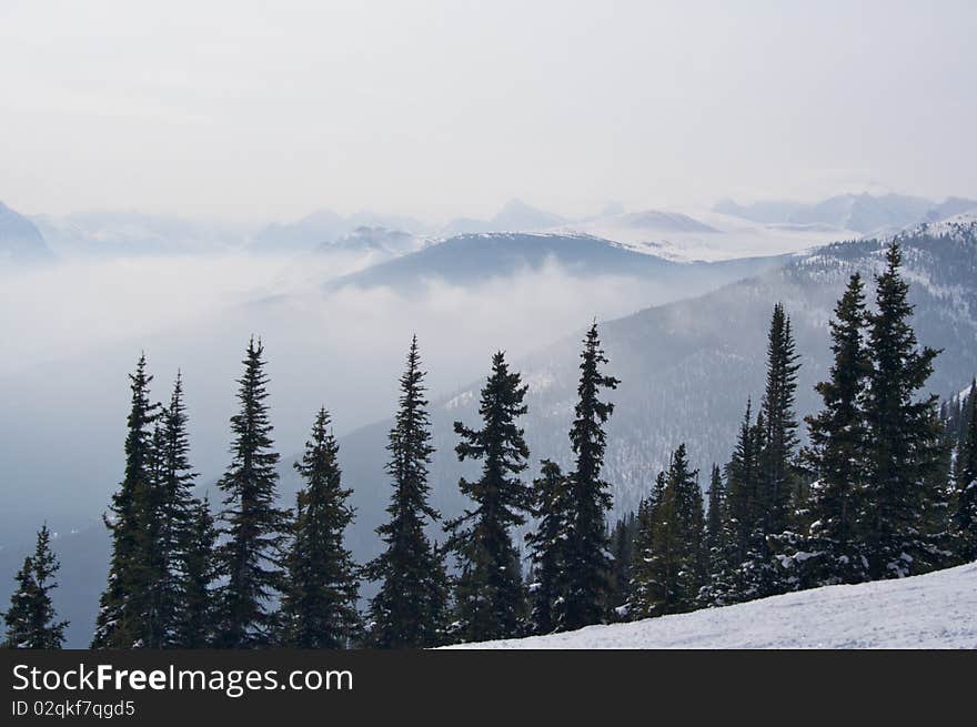 Mountain Range Haze in Winter, Jasper