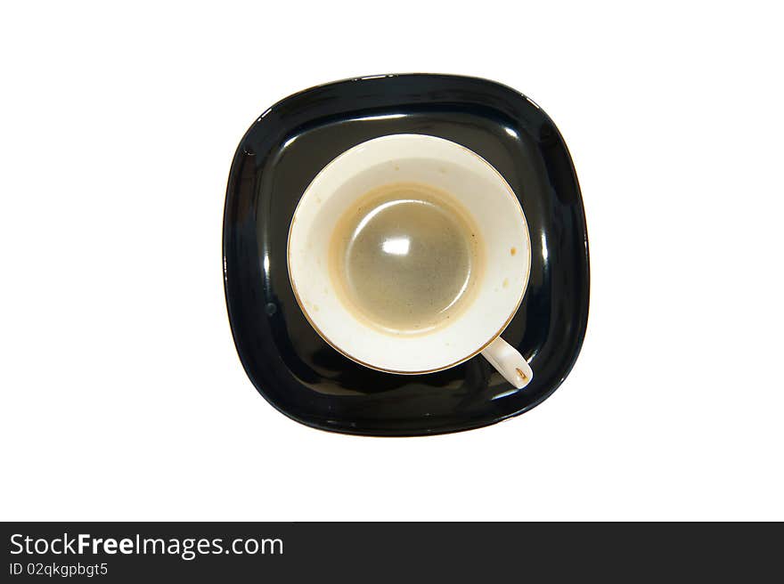 A cup of black, hot coffee close-up isolated on white