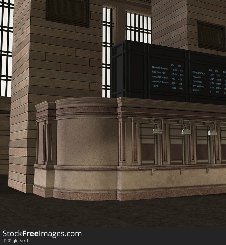 An Empty Central Station. 3D rendering with clipping path and shadow over white