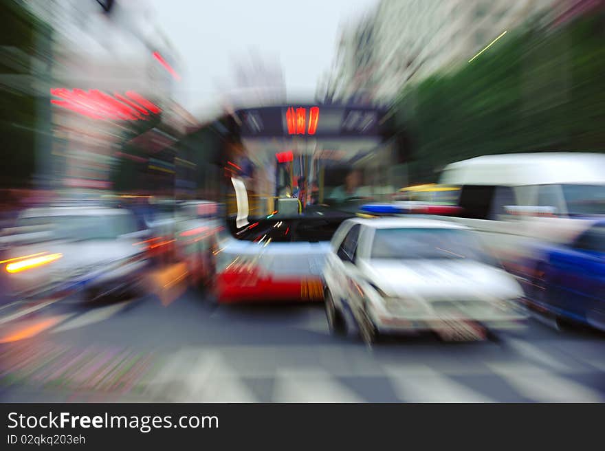 High speed bus radiant rays gives the forceful effect of visual impact