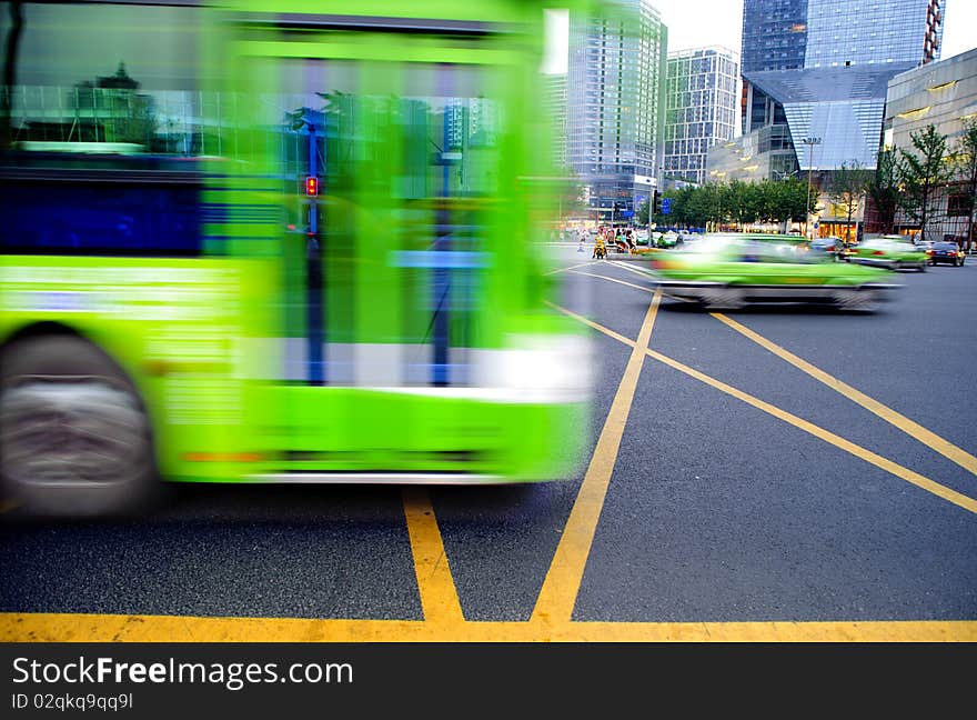 High speed and blurred bus trails