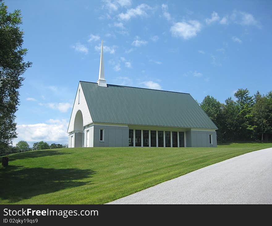 The chapel on top of the hill overlooking the Vietnam Veterans Memorial Cemetery located in Randolph,Vermont.