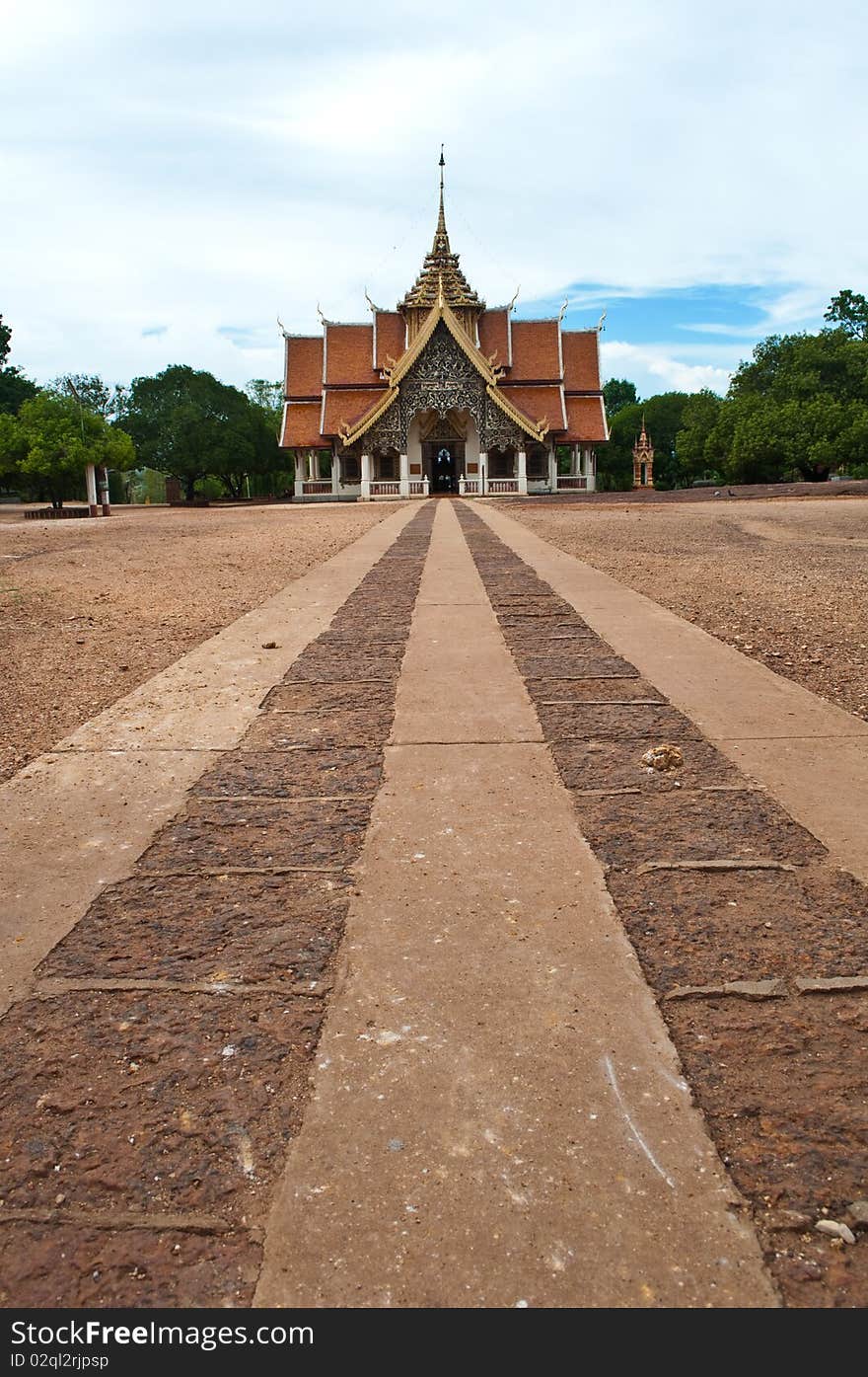 Walk way and church in temple thailand