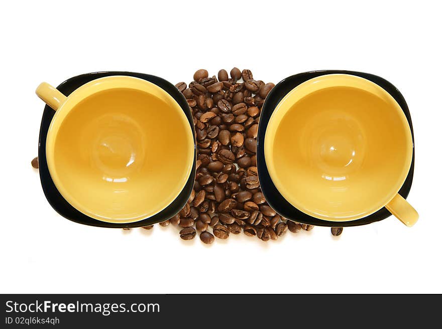 Large Yellow Cup And Black Saucer