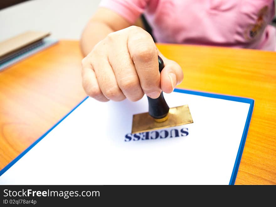 Rubber stamp on woman hand. Rubber stamp on woman hand