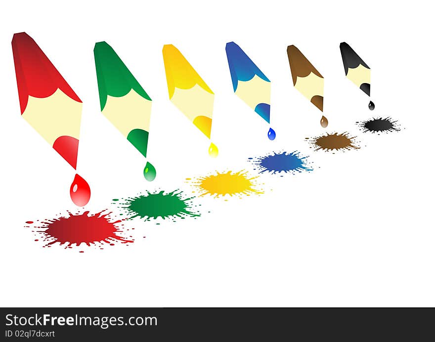 Vector illustration colour pencils with blots