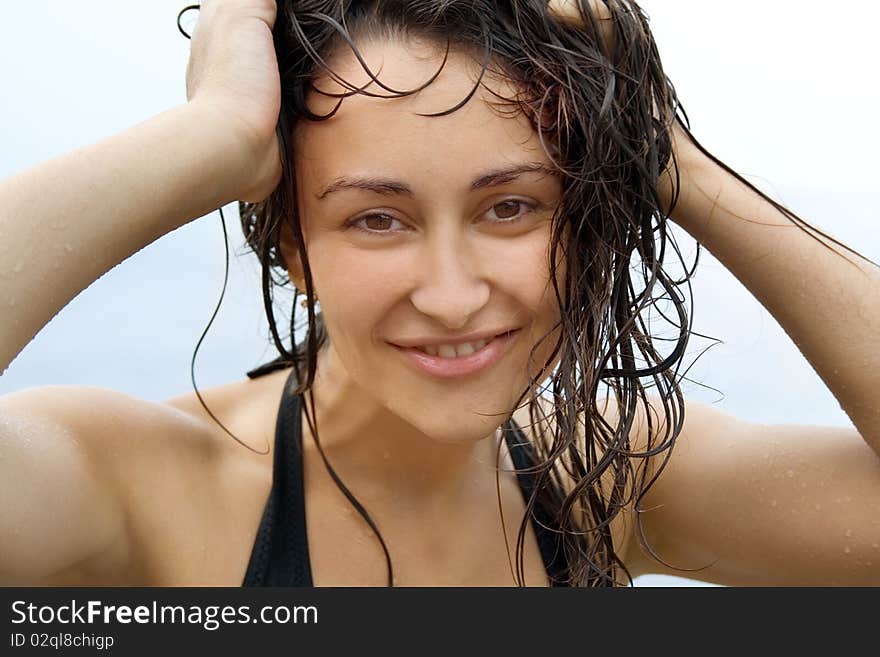 Close-up Of The Young Girl With Wet Hair