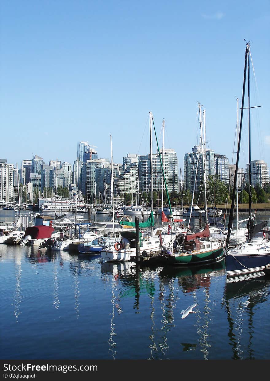 Harbor View in Vancouver, Boats and High rise Buildings