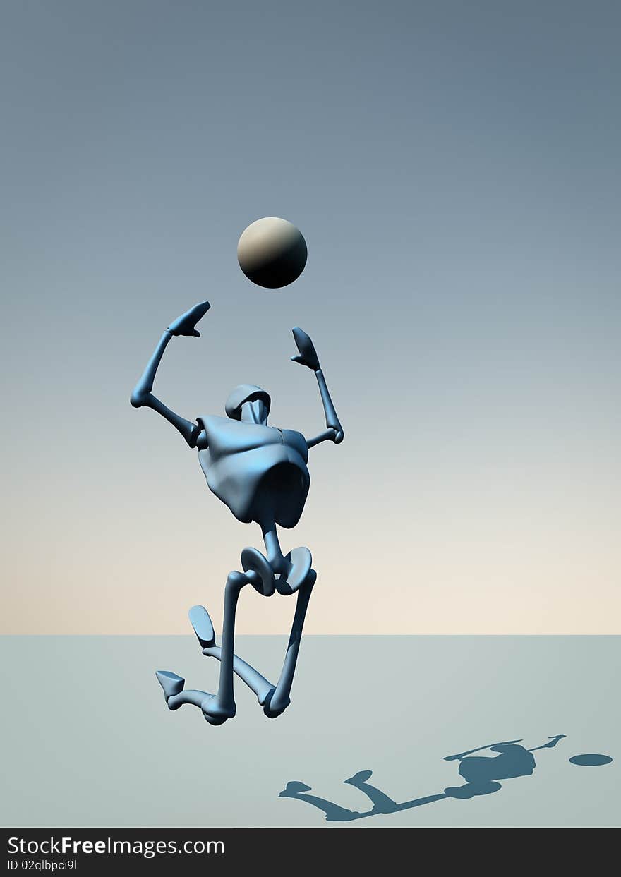 A robot jumping to catch a ball. A robot jumping to catch a ball.