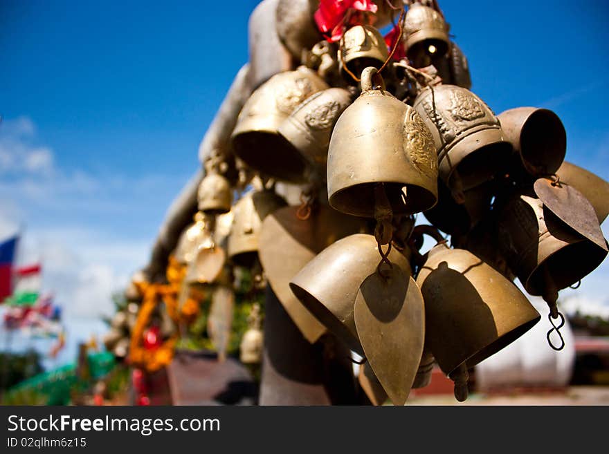 Gold small bell at Thai temple.