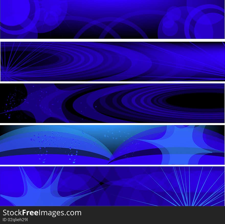 Collection of vector horizontal banners in blue shades