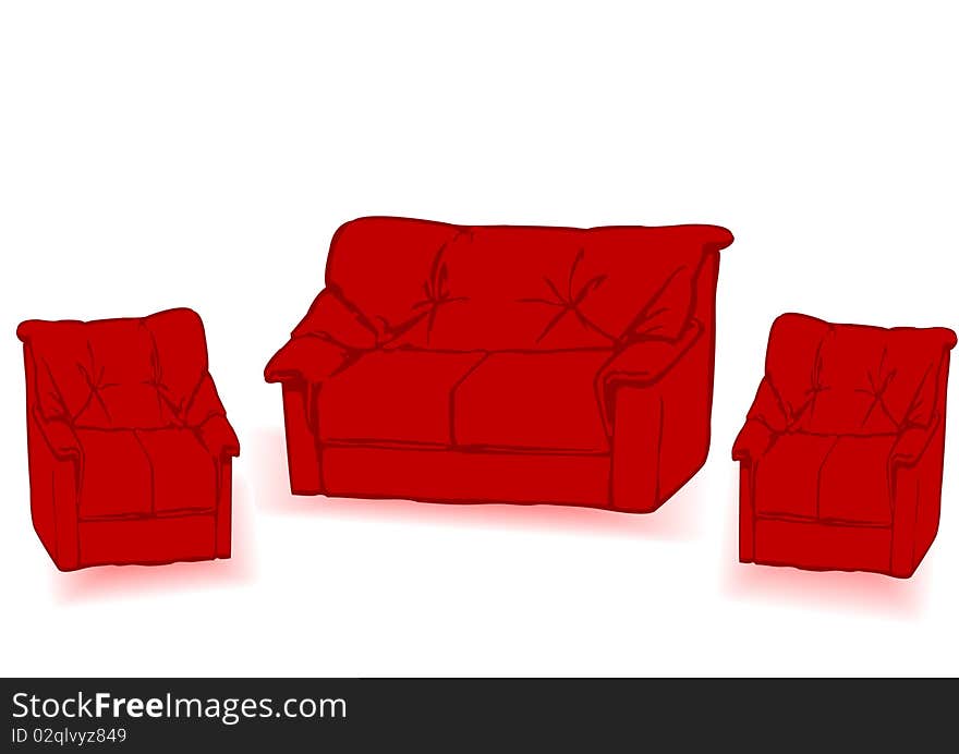 Red sofa is isolated