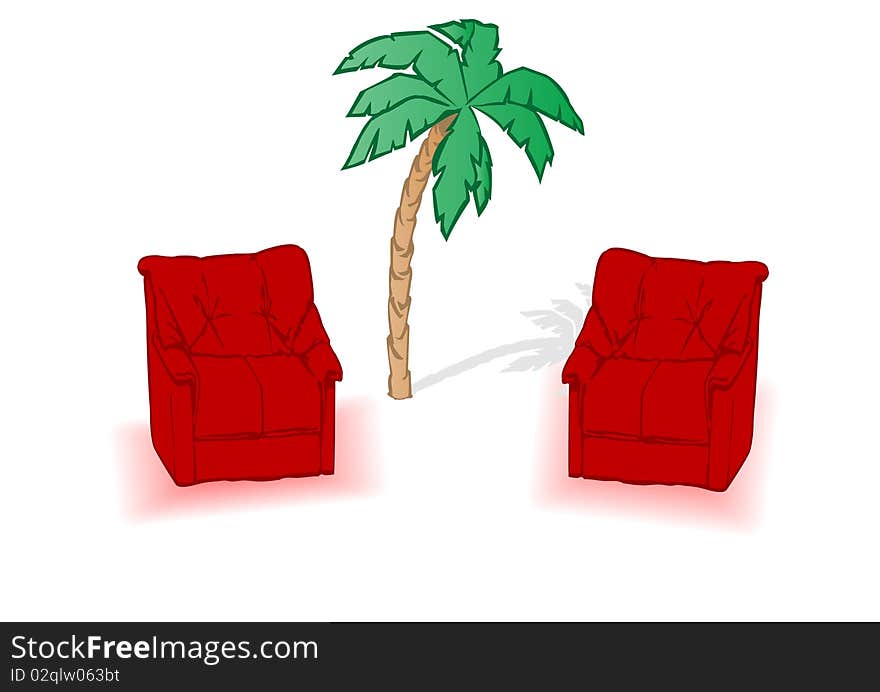 Red sofa is isolated