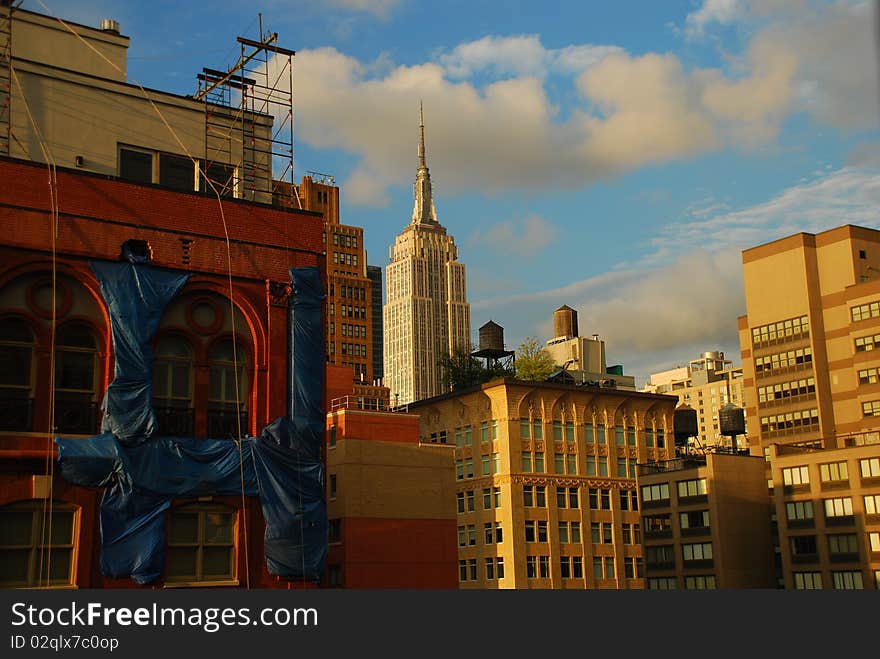 New York cityscape at dusk. The Empire state building. New York City. USA. New York cityscape at dusk. The Empire state building. New York City. USA