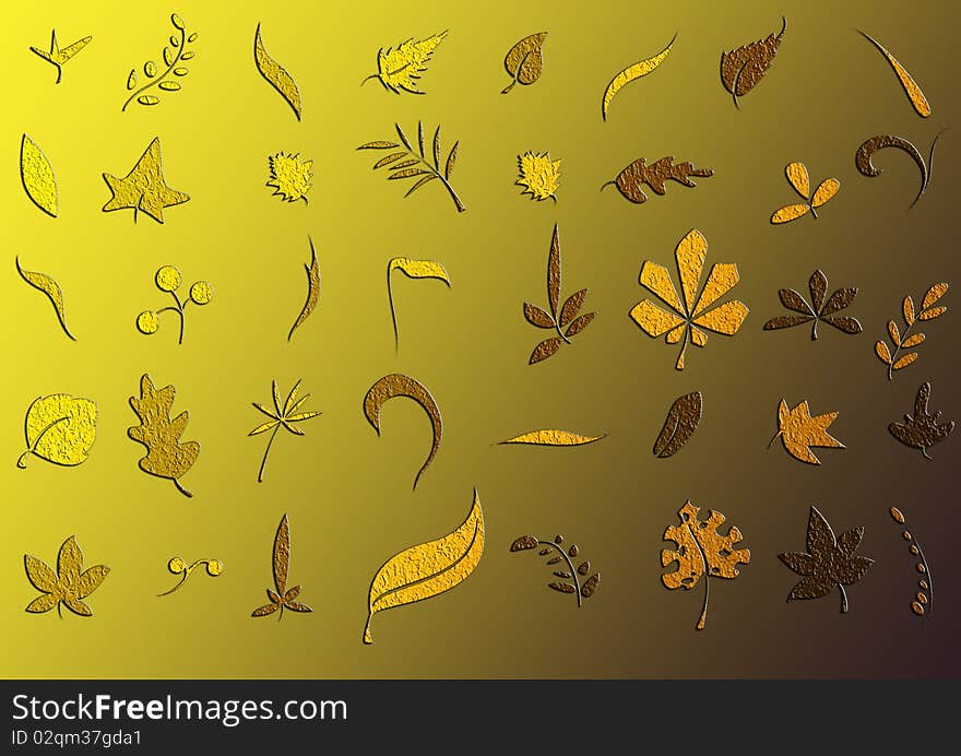 Autumn scene with leaves on yellow brown background