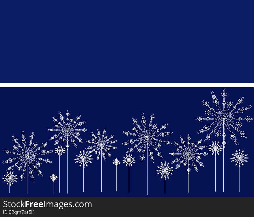 Snowflakes-flowers on a navy blue background for the insertion of text. Snowflakes-flowers on a navy blue background for the insertion of text