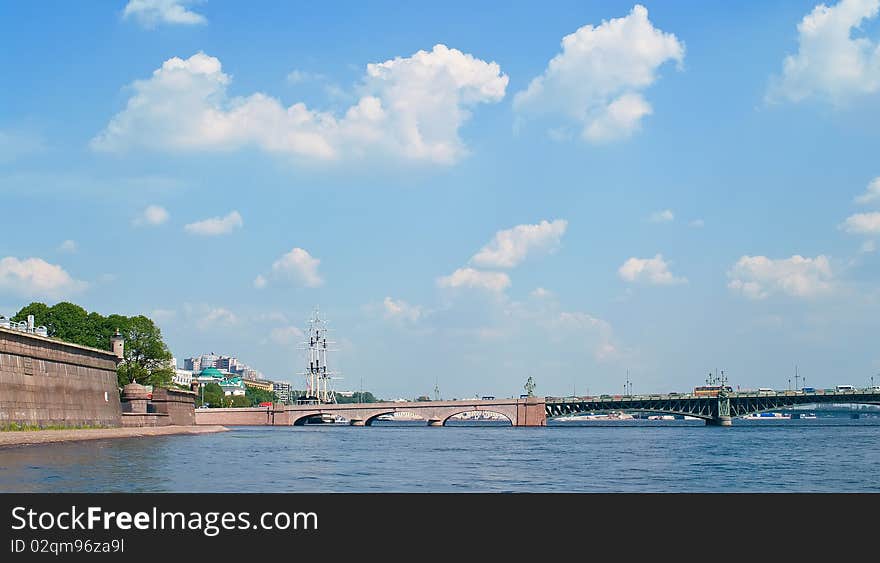 The urban landscape with river Neva. St.-Petersburg, Russia