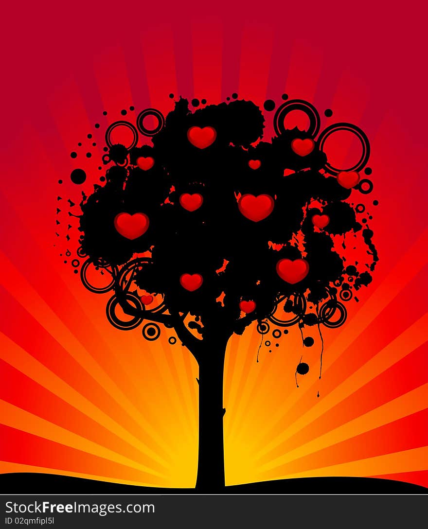 Abstract Colorful Tree With Hearts.