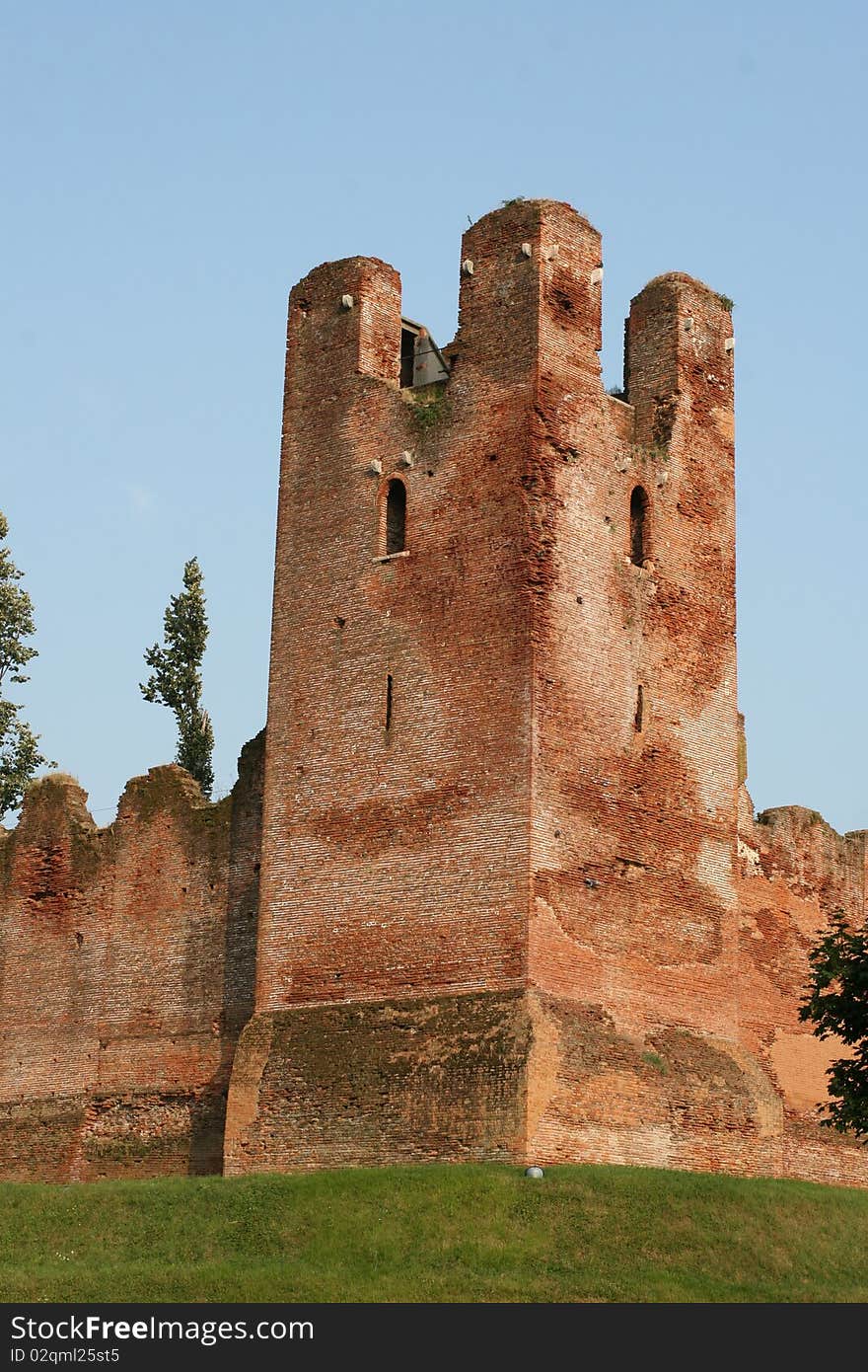 Castelfranco Veneto Citadel Tower, Italy. Whole fortress build in bricks