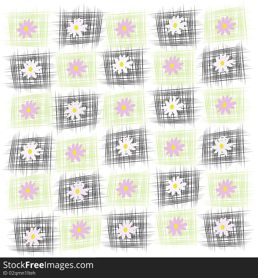 Black And Green Squares With Flower