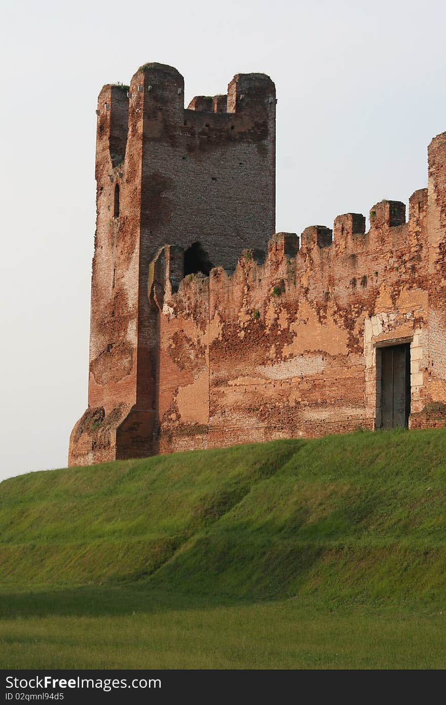 Castelfranco Veneto Citadel Tower, Italy. Whole fortress build in bricks. Castelfranco Veneto Citadel Tower, Italy. Whole fortress build in bricks