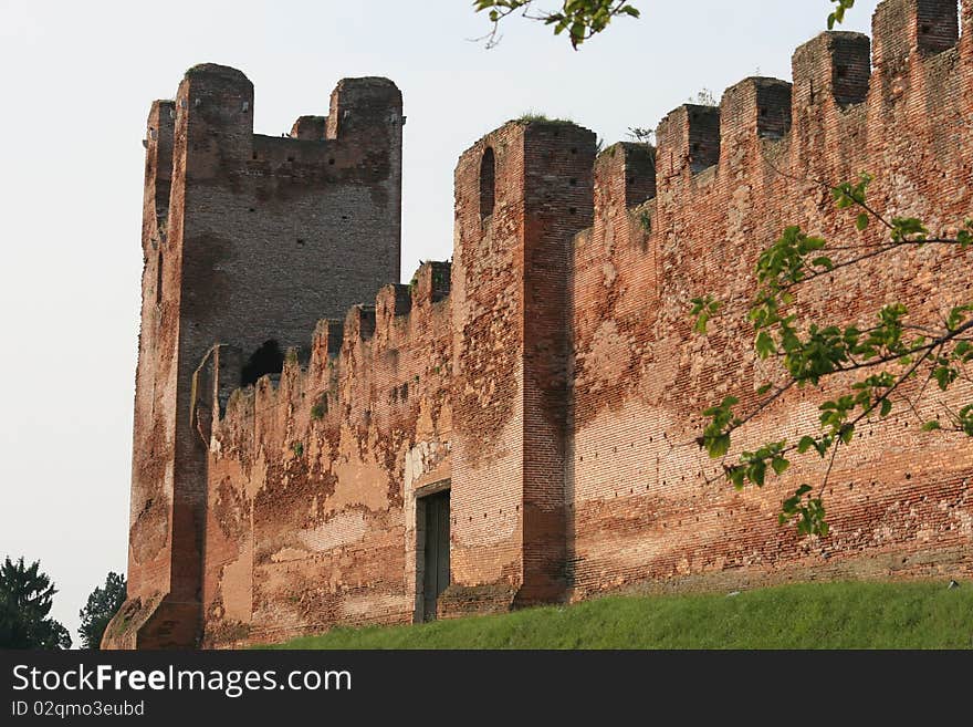 Castelfranco Veneto Citadel Tower, Italy. Whole fortress build in bricks. Castelfranco Veneto Citadel Tower, Italy. Whole fortress build in bricks