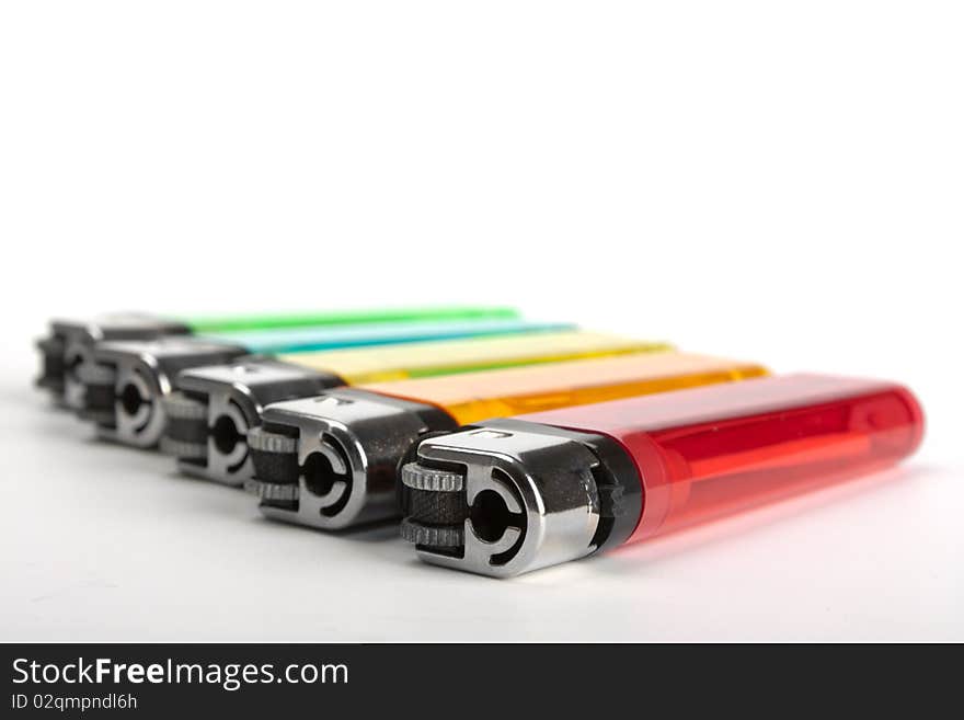 Colored lighters isolated on the white background