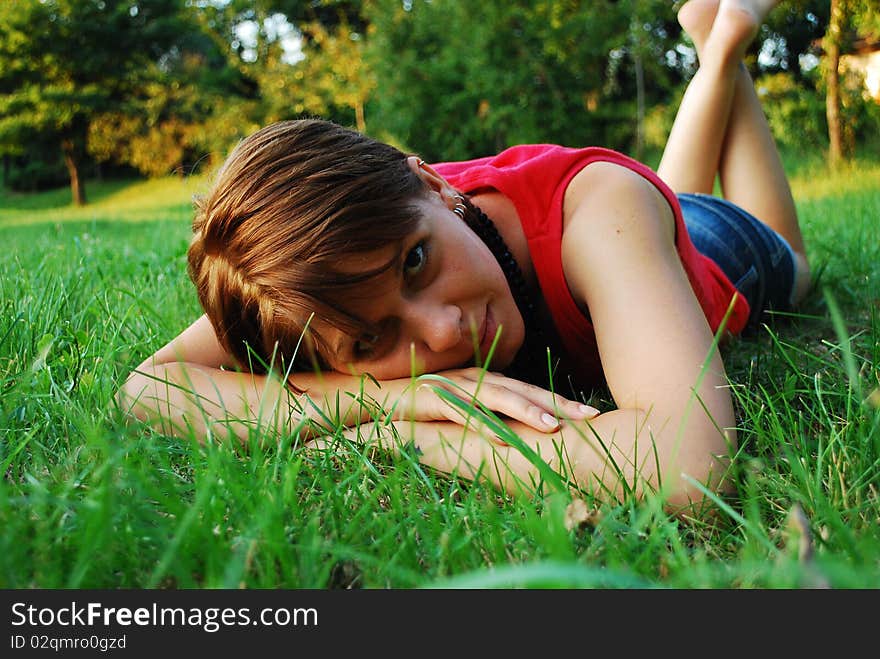 Girl in green grass