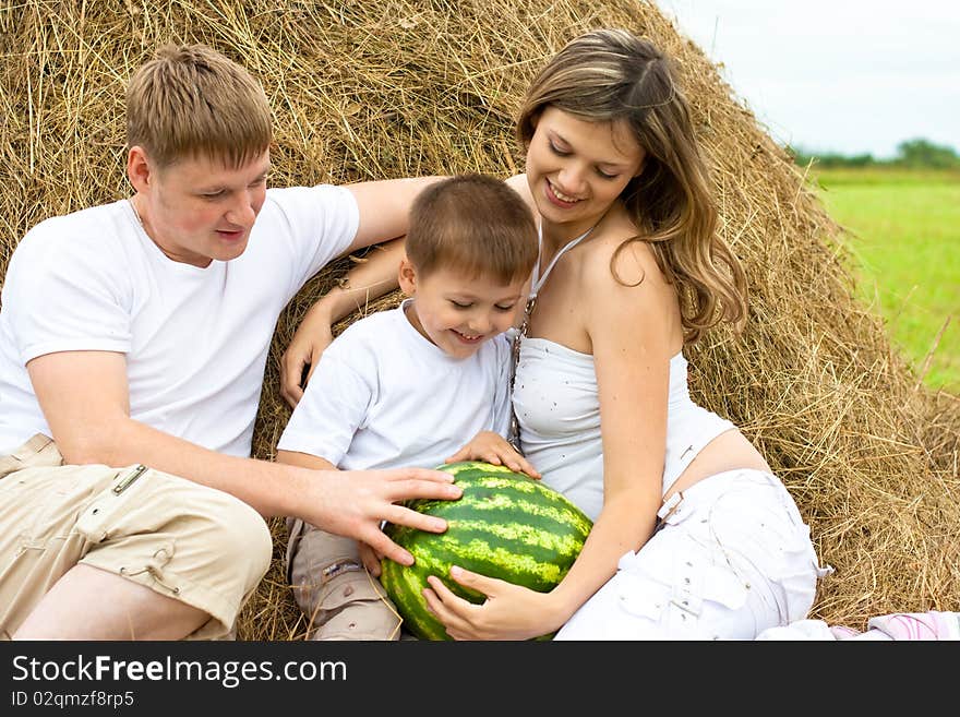 Happy Family Haystack With Watermelon Summertime