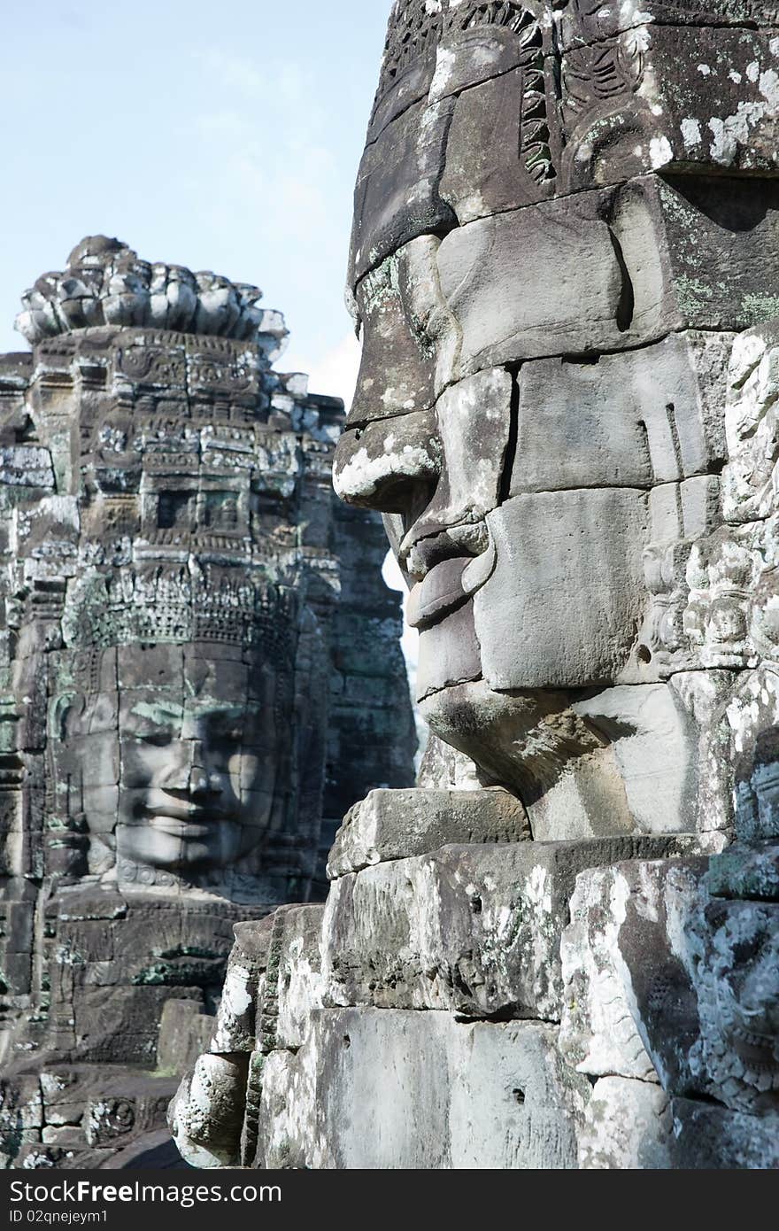 Carved stone face at Angkor Wat