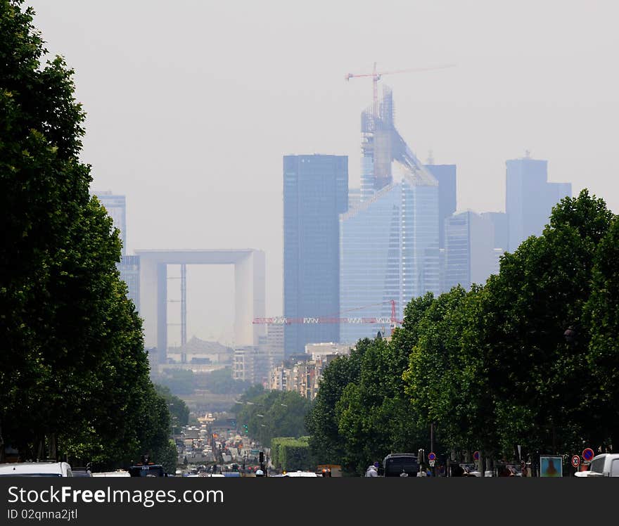 La Defense in a big city smog